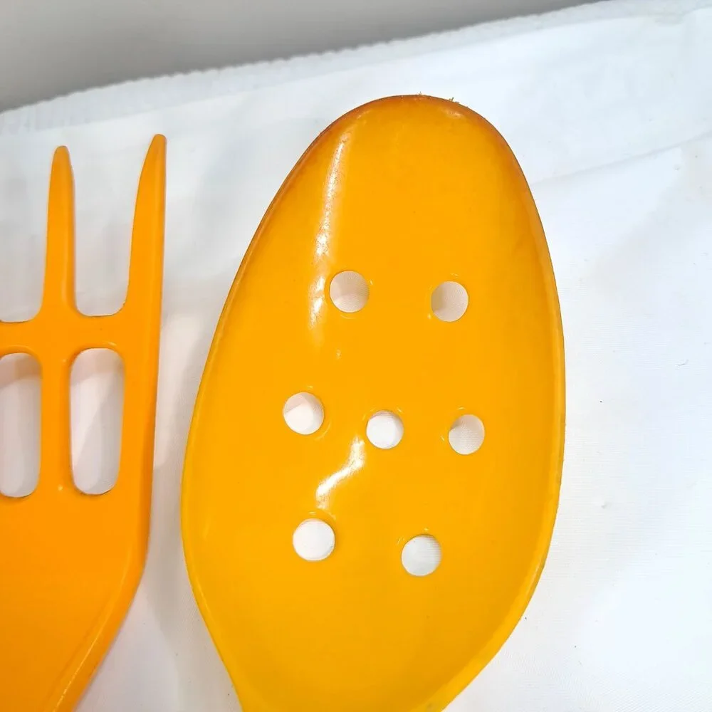 Vintage Hutzler yellow cooking utensils turner spatula serving spoon meat fork‎
